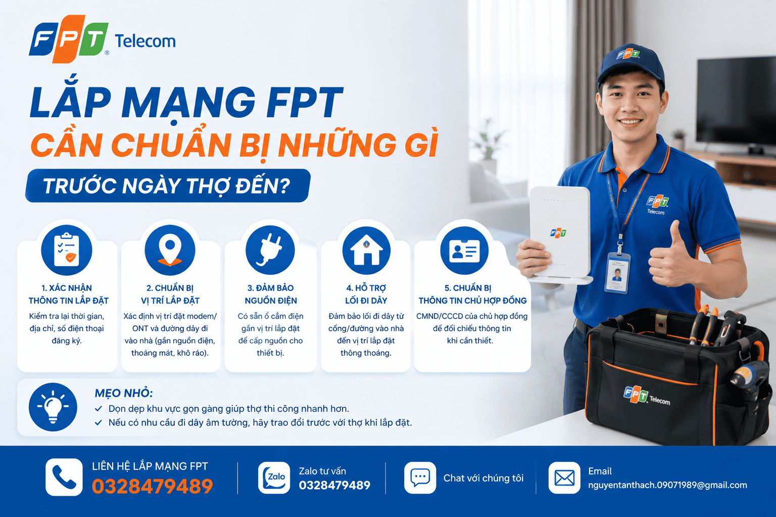 Lắp mạng FPT cần chuẩn bị những gì trước ngày thợ đến?