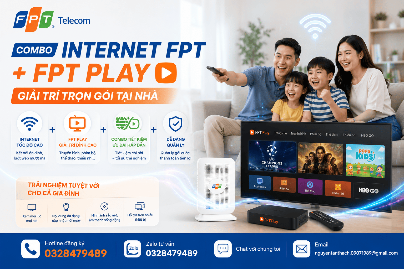 Combo Internet FPT + FPT Play: giải trí trọn gói tại nhà
